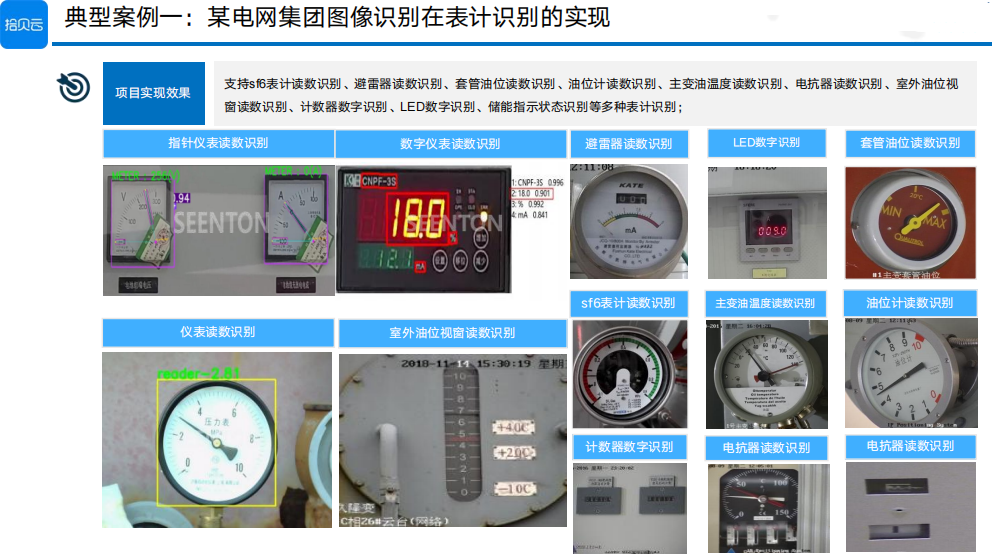 应用价值 典型案例一： 某电网集团图像识别在表计识别的实现